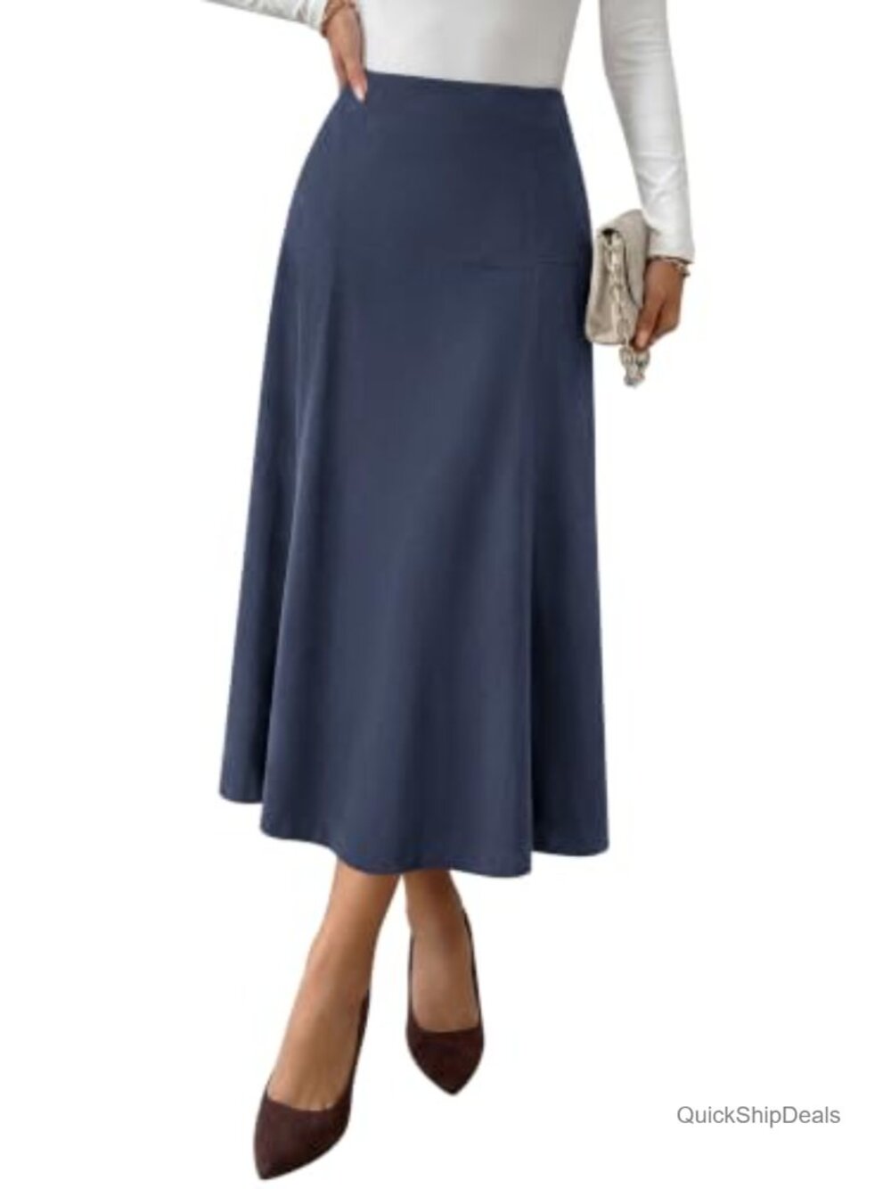 Faux Suede High Waist A Line Midi Skirt for Women